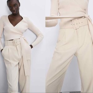 ZARA Belted High Waist pants ACRU color